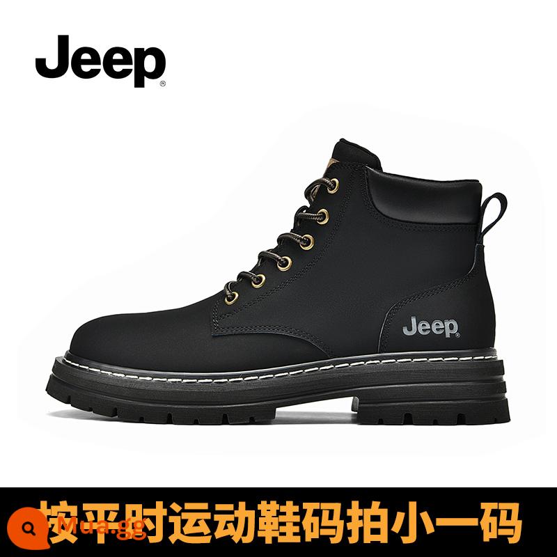 Giày bốt Jeep Jeep Martin Giày bốt nam cao cấp mùa xuân thu nam đại hoàng phong cách Anh Quốc Giày bốt công sở giữa bắp chân mùa đông thông thường - đen