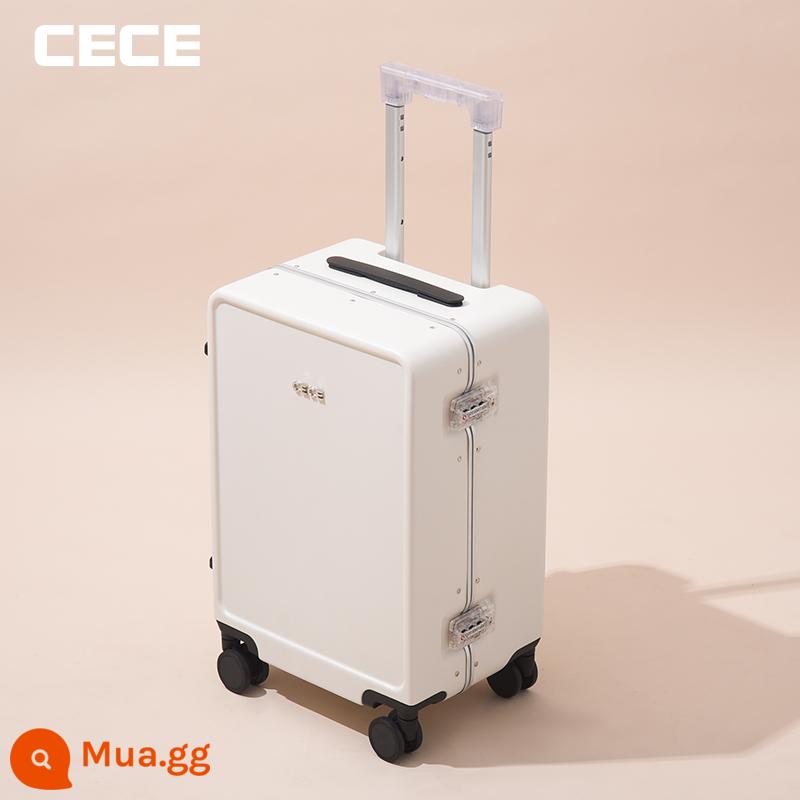 CECE2022 Vali khung nhôm cao cấp mới Vali nội trú 20 inch nữ Vali xe đẩy 24 inch nam câm - "Phụ kiện PC Bayer trong suốt mát mẻ" màu trắng