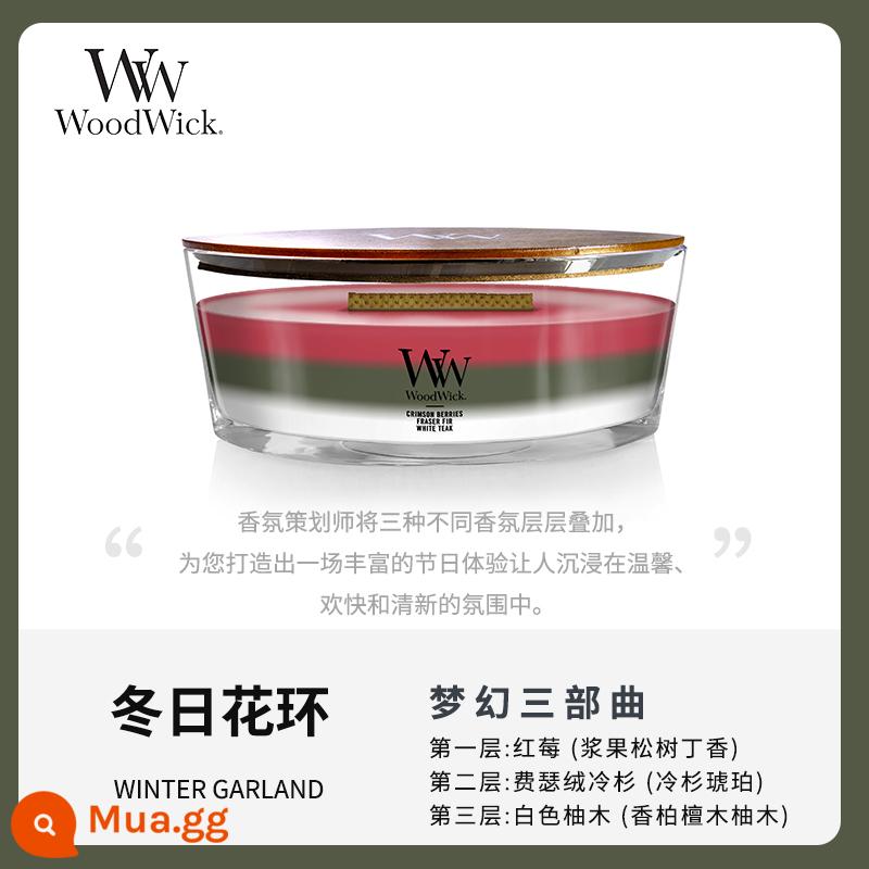 [Tự vận hành] WoodWick Mỹ nhập khẩu nến thơm dòng nến lò sưởi ba màu cùng phong cách của Yi Nengjing - vòng hoa mùa đông