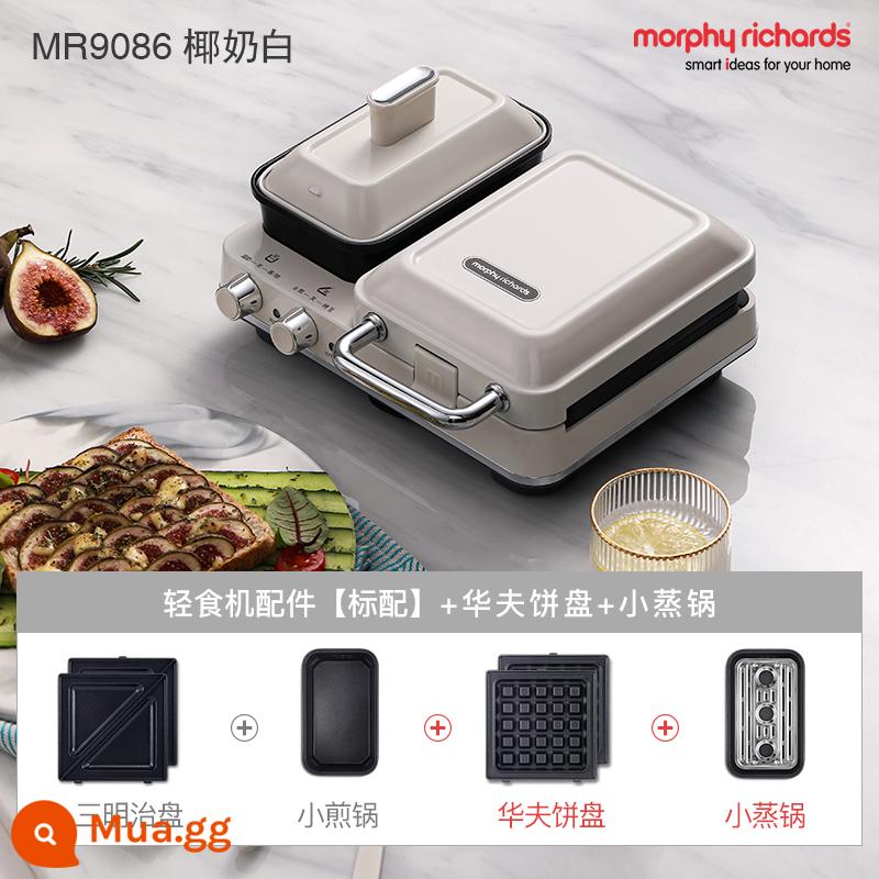 [Tự vận hành] Máy ăn sáng đa chức năng Mofei Máy làm thức ăn nhẹ sandwich Máy nướng bánh quế gia dụng nhỏ - Nước cốt dừa trắng [cấu hình tiêu chuẩn + nồi hấp + đĩa bánh quế]