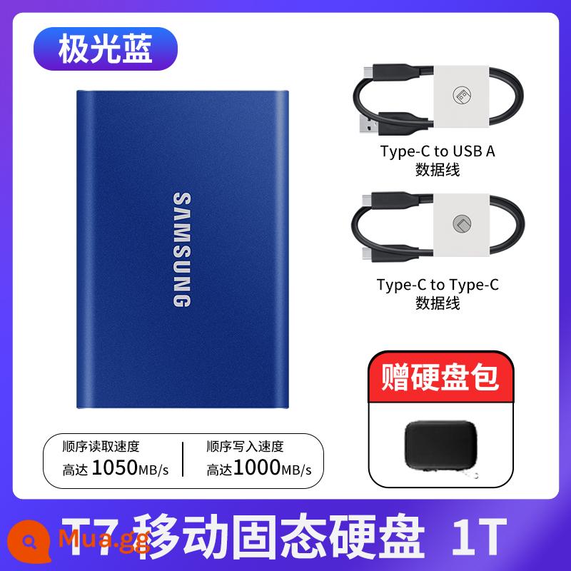 [Tự vận hành] Ổ cứng di động Samsung T7 gắn ngoài được mã hóa 1tPSSD Điện thoại di động và máy tính tốc độ cao bên ngoài 2tb - T7 Classic Aurora Xanh 1T