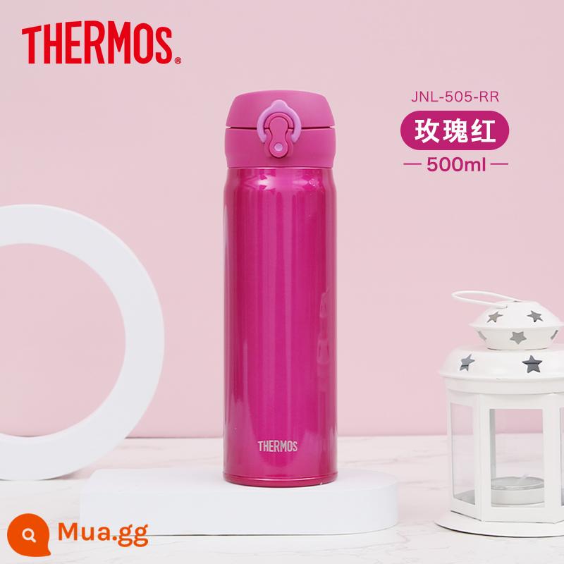 [Tự vận hành] Bình giữ nhiệt di động bằng thép không gỉ THERMOS Thermos Di động đơn giản Cách nhiệt lâu dài 500ml - JNL-505 hoa hồng đỏ