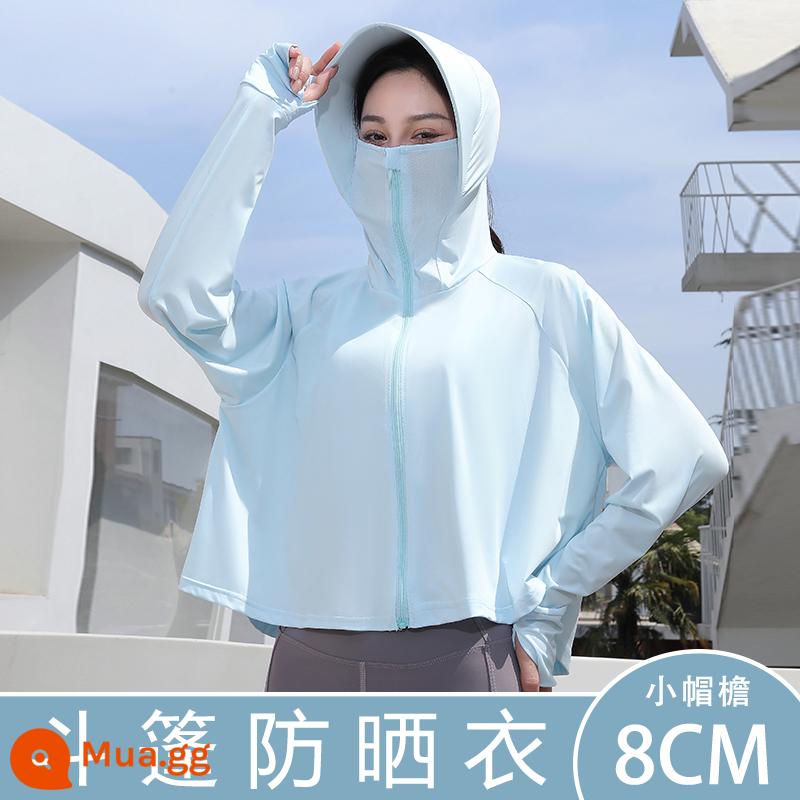 Quần Áo Chống Nắng Mới 2023 Áo Khoác Cardigan Mỏng Mùa Hè Có Mũ Trùm Đầu Dài Tay Rời Băng Lụa Sinh Viên Quần Áo Chống Nắng Thoáng Khí - Vành nhỏ - xanh da trời