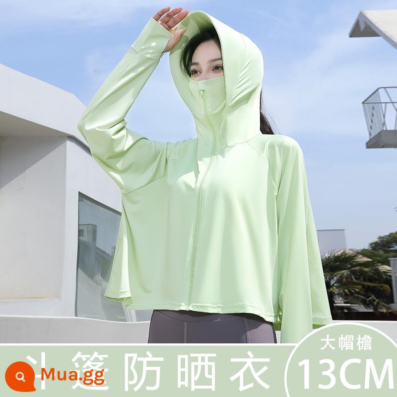 Quần Áo Chống Nắng Mới 2023 Áo Khoác Cardigan Mỏng Mùa Hè Có Mũ Trùm Đầu Dài Tay Rời Băng Lụa Sinh Viên Quần Áo Chống Nắng Thoáng Khí - Cỏ vành lớn màu xanh lá cây