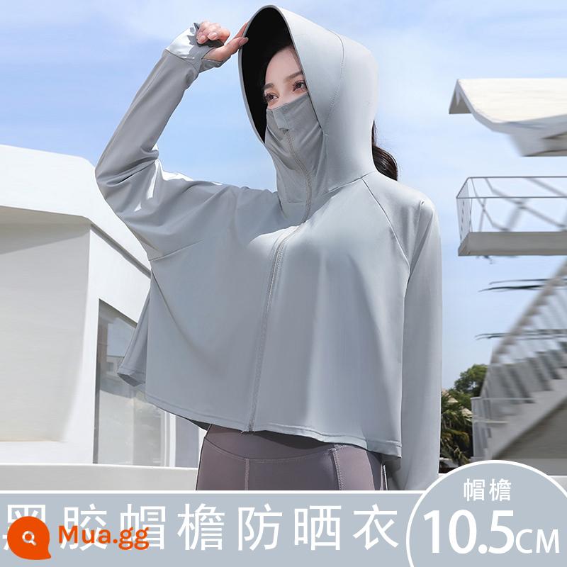 Quần Áo Chống Nắng Mới 2023 Áo Khoác Cardigan Mỏng Mùa Hè Có Mũ Trùm Đầu Dài Tay Rời Băng Lụa Sinh Viên Quần Áo Chống Nắng Thoáng Khí - Vành vinyl màu xám đậm