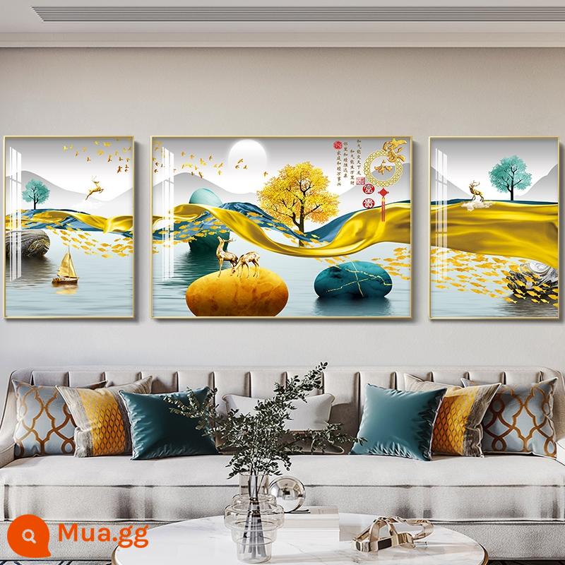 Trang trí phòng khách tối giản hiện đại bức tranh nền sofa bức tranh tường phong cách Trung Quốc mới cao cấp pha lê bức tranh sứ ánh sáng bộ ba sang trọng treo tranh - Gánh nước kiếm tiền 015