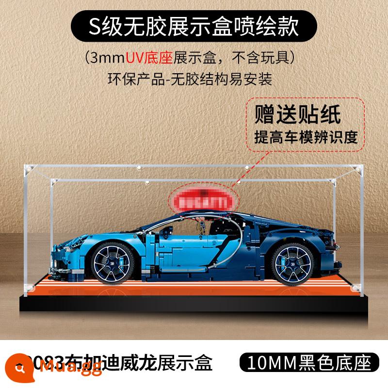 Lego khối xây dựng 42083 Bugatti Veyron xe ô tô mô hình hiển thị hộp cao acrylic trong suốt khối xây dựng che bụi - Dày 3mm + đế UV màu cam + nhãn dán Bugatti