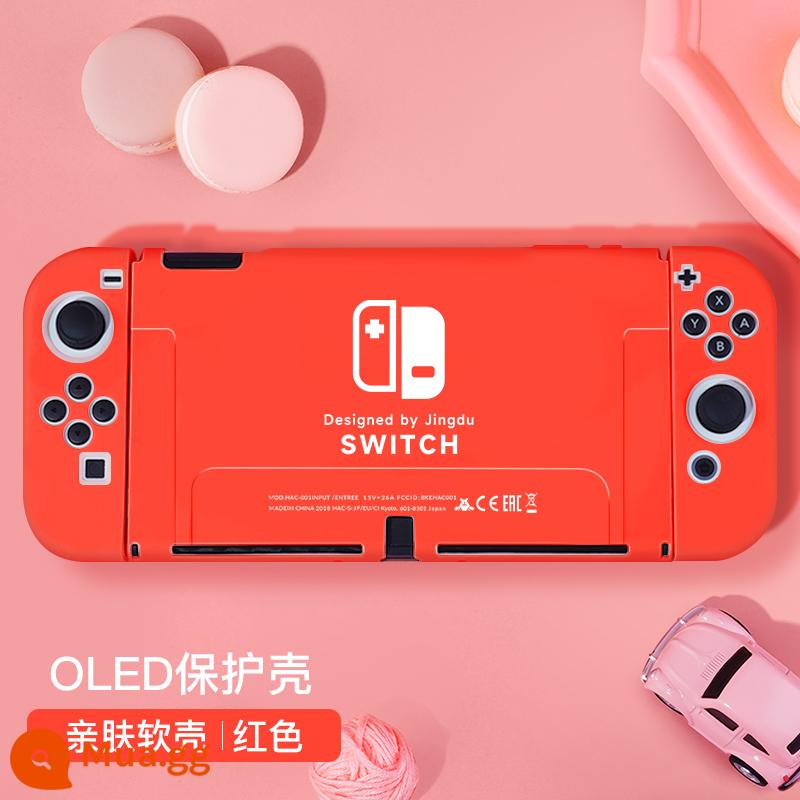 Nintendo Switch Vỏ bảo vệ NS áo khoác silicon có thể được chèn bằng vỏ dưới vỏ sò mềm mại có thể xử lý phụ kiện OLED OLED. - Vỏ mềm OLED mới [màu đỏ nguyên bản ★ vỏ mềm thân thiện với da] đi kèm với phim + nắp√