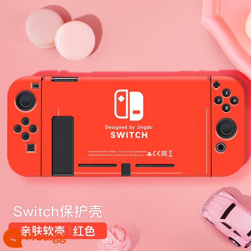 Vỏ bảo vệ Switcholed của Nintendo Công tắc đế có thể cắm được Vỏ tay cầm OLED Phụ kiện máy trò chơi OLED Phụ kiện NS pha lê trong suốt Vỏ silicon mềm Túi đựng vỏ cứng hai mảnh Bộ đầy đủ - Vỏ mềm silicon Switch ✦Màu đỏ nguyên bản ✦Không có màng + nắp