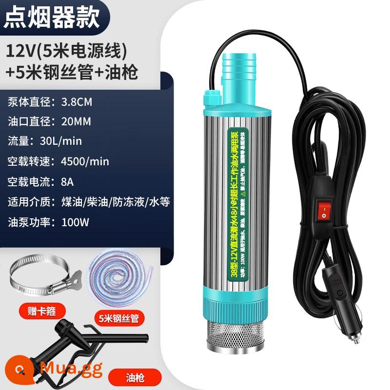 Bơm dầu hiện vật điện 12 v máy bơm nước nước tiếp nhiên liệu bơm dầu diesel nhỏ 24 máy thiết bị mini xe hút - [Mẫu bật lửa loại 38] Bơm dầu 12V + Ống dây thép 5m + Súng bắn dầu