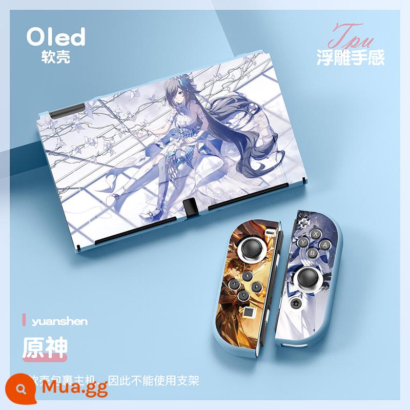 60 Công tắc tùy chọn OLED Protect Sleeve Soft Shell Silicone Anime Chủ đề NS Bộ bảo vệ bộ đặc biệt - OLED màu nâu (Genshin Impact Model A)