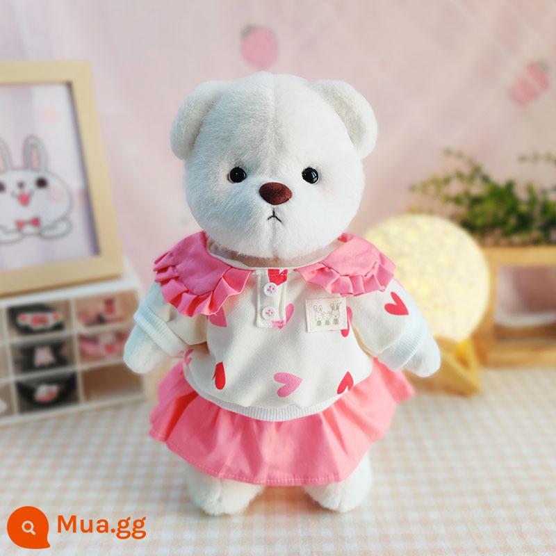 Kích thước trung bình gấu Lena quần áo gấu búp bê sang trọng quần áo búp bê 30cm gấu bông màu hồng sang trọng áo liền quần nữ - Set áo len tình yêu màu hồng xòe