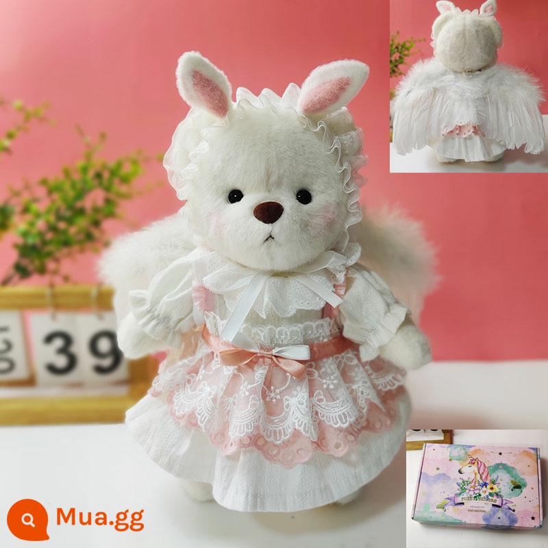 Kích thước trung bình gấu Lena quần áo gấu búp bê sang trọng quần áo búp bê 30cm gấu bông màu hồng sang trọng áo liền quần nữ - Hộp quà bốn món lông vũ màu trắng không bao gồm gấu