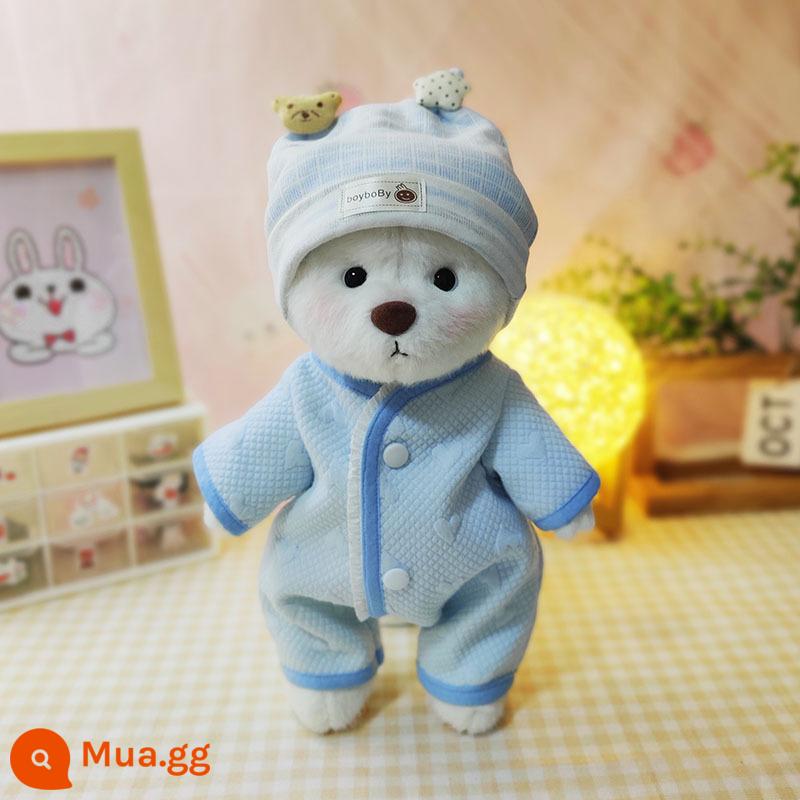 Kích thước trung bình gấu Lena quần áo gấu búp bê sang trọng quần áo búp bê 30cm gấu bông màu hồng sang trọng áo liền quần nữ - Bộ đồ ngủ một mảnh màu xanh tình yêu + mũ cho bé