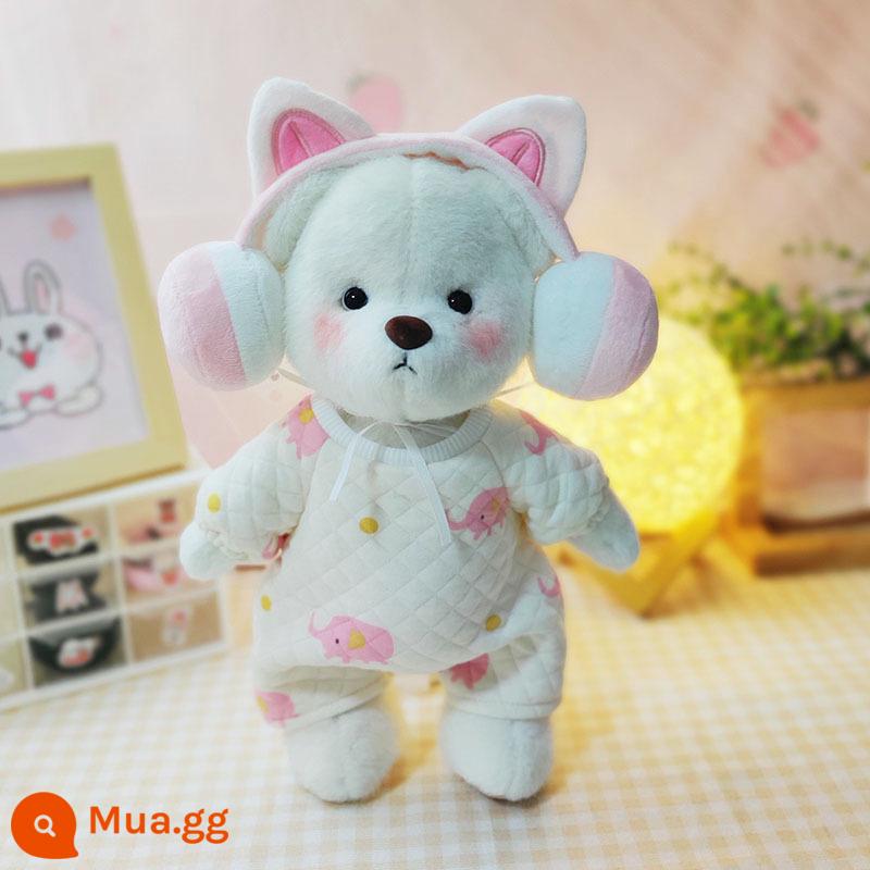 Kích thước trung bình gấu Lena quần áo gấu búp bê sang trọng quần áo búp bê 30cm gấu bông màu hồng sang trọng áo liền quần nữ - Jumpsuit Voi Hồng + Set Tai Mèo Hồng