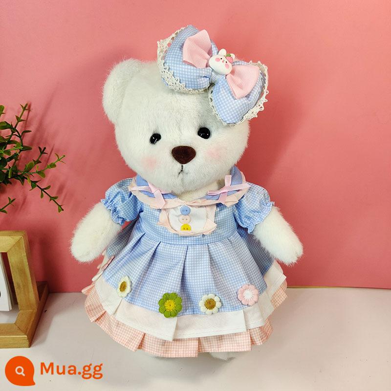 Kích thước trung bình gấu Lena quần áo gấu búp bê sang trọng quần áo búp bê 30cm gấu bông màu hồng sang trọng áo liền quần nữ - Váy hoa kẻ sọc xanh không có gấu