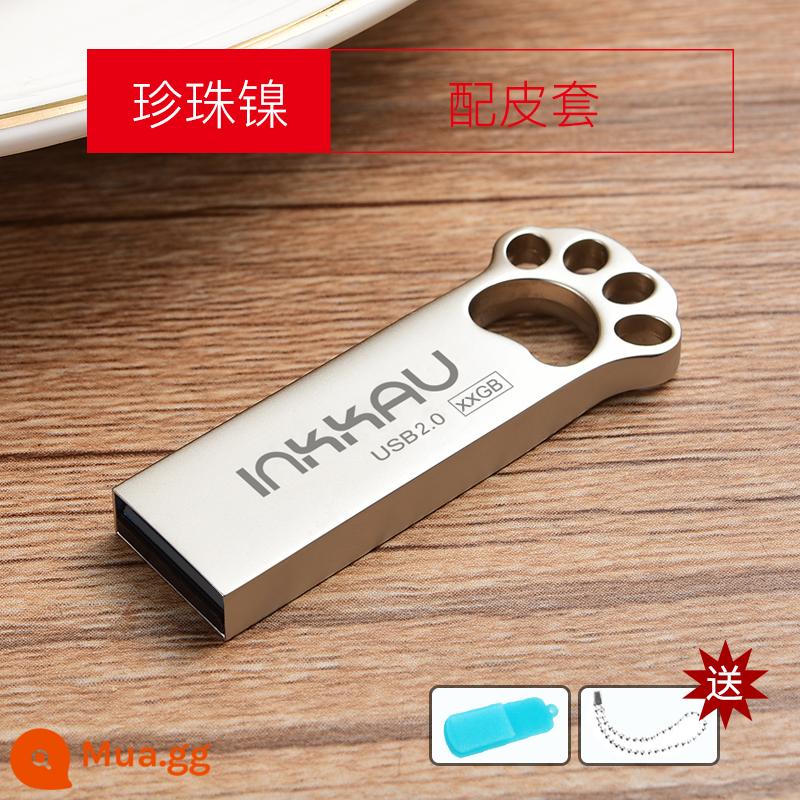 Mèo Móng Vuốt Kim Loại Máy Tính USB2.0 Đĩa U Tốc Độ Cao Tặng Tùy Chỉnh 64G Đèn LED Cổng USB Cá Tính Lô LOGO Tặng 128G - Bao da Cat Claw USB2.0-64G-Pearl Niken + Dây xích