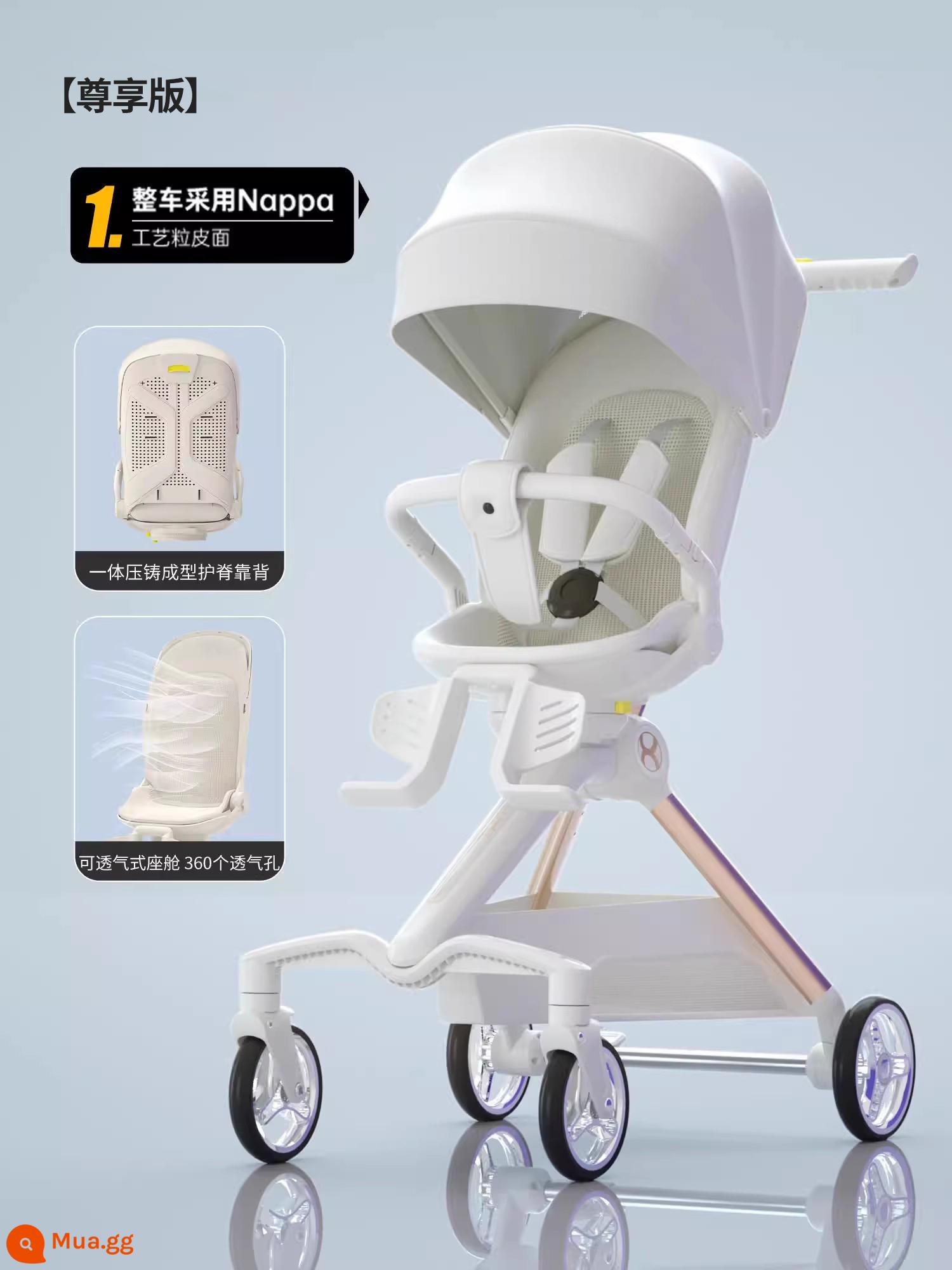 Haxiu Green Elf Walking Baby Artifact Walking Baby Xe đẩy em bé Có thể Ngồi và Nằm Nhẹ Có thể gập lại Tầm nhìn cao - Phiên bản độc quyền màu trắng [Xe đạp nâng cấp + Tấm che gió, cát và mưa + Màn chống muỗi đầy đủ]