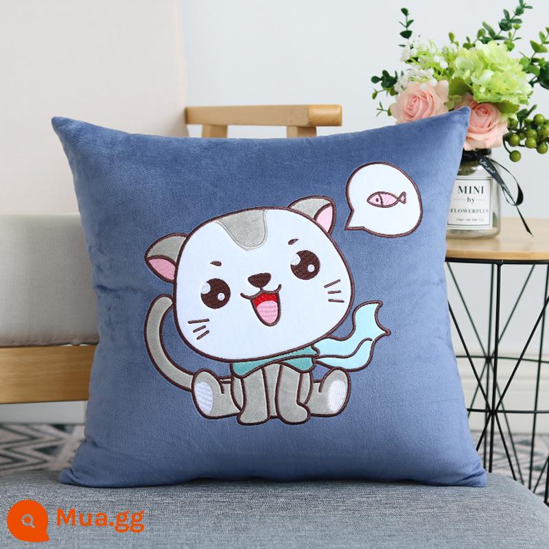 Hoạt Hình Dễ Thương Gối Sofa Đệm Giường Văn Phòng Tựa Lưng Ô Tô Gối Vuông Gối Không Lõi - Mèo con (màu xanh)