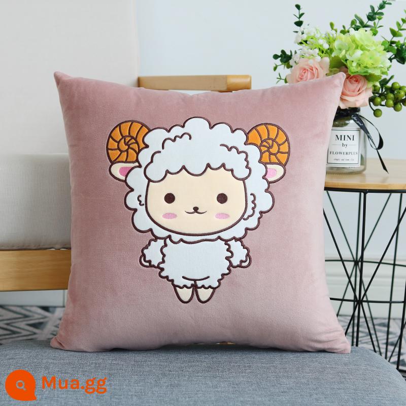 Hoạt Hình Dễ Thương Gối Sofa Đệm Giường Văn Phòng Tựa Lưng Ô Tô Gối Vuông Gối Không Lõi - Cừu kêu be be (màu sen)