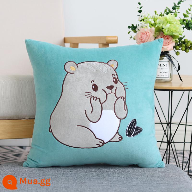 Hoạt Hình Dễ Thương Gối Sofa Đệm Giường Văn Phòng Tựa Lưng Ô Tô Gối Vuông Gối Không Lõi - Hamster nhỏ (màu xanh lá cây)