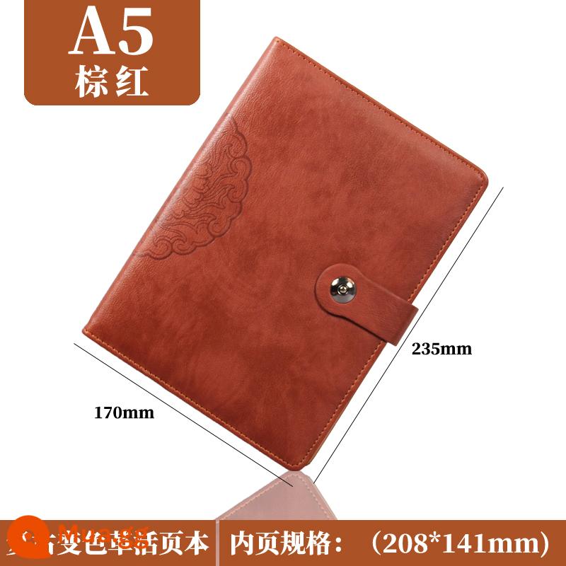 Shenshi Retro Sổ tay rời dành cho doanh nghiệp Da Notepad Văn phòng phẩm Văn phòng phẩm Bán buôn Hồ sơ hội nghị Sổ nhật ký khổ lớn với lõi có thể thay thế và LOGO tùy chỉnh dành cho doanh nghiệp - A5 nâu đỏ