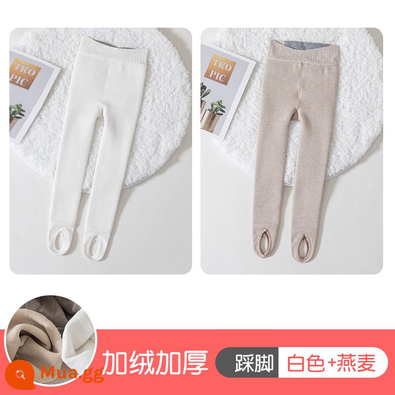 Girls 'Pantyhose Autumn and Winter Plus Trẻ em dày đặc bước trên quần lót, quần ấm em bé, đi tất nhảy - Chân trắng + chân bột yến mạch [dải thẳng cộng với nhung và dày]