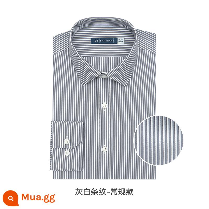 [Sản phẩm mới] Shirushi mùa thu mới Tân Cương cotton dài chủ lực trang phục chính thức áo sơ mi dài tay sọc poplin không sắt - Sọc xám trắng - phiên bản thường