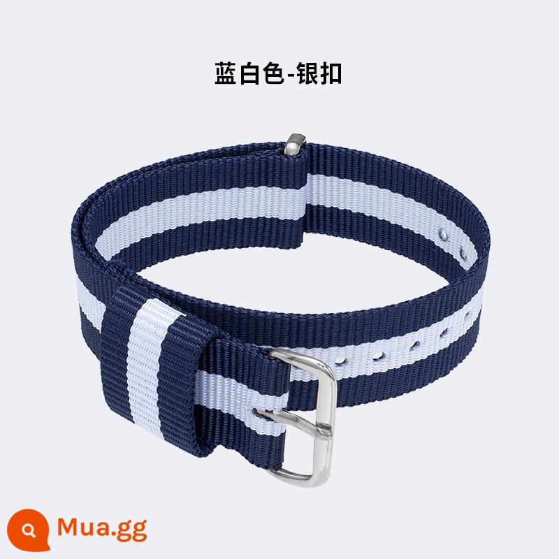 Thích hợp cho dây đeo đồng hồ DW nylon nguyên bản dành cho nam và nữ Daniel Wellington canvas đen đỏ trắng xanh dây đeo đồng hồ DW chống mồ hôi - Màu xanh và trắng [khóa bạc] cùng phong cách chính thức