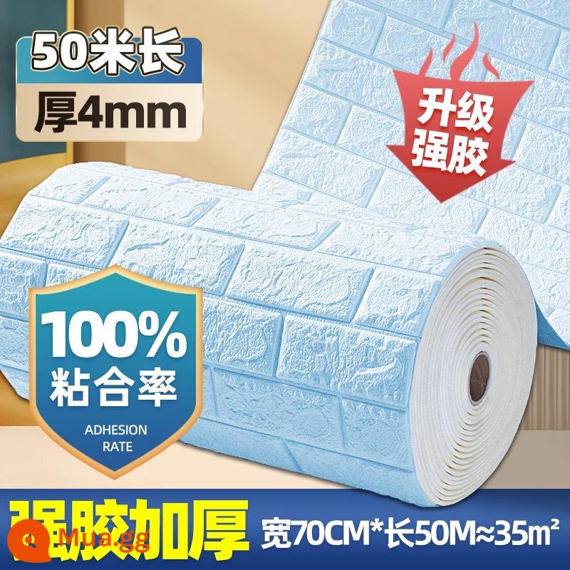 Giấy dán tường tự dính 3d miếng dán tường ba chiều xốp nền gạch tường phòng khách phòng ngủ trang trí ký túc xá miếng dán chống thấm nước và chống ẩm - Xanh nhạt [Loại keo dán chắc chắn 4mm] 70cm*50 mét ✅ Miễn phí nếu bị rơi