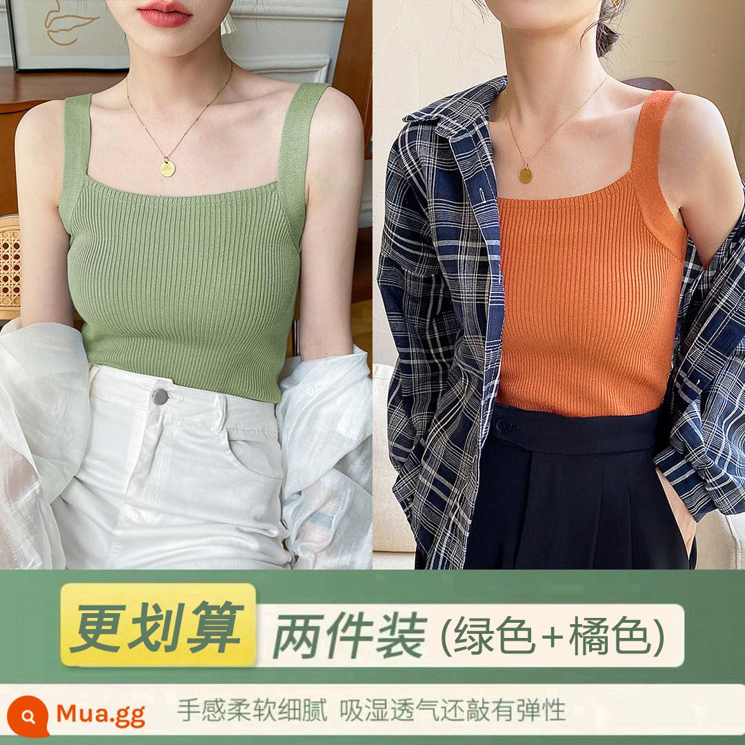 Bộ vest nữ màu đen với thiết kế áo vest dệt kim có đáy màu trắng tạo cảm giác thích hợp mặc bên ngoài áo ngắn mùa hè - (Xanh + Cam) Hai gói