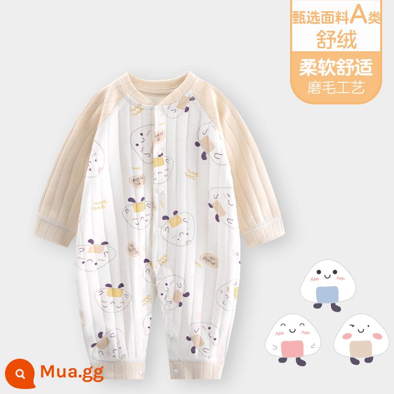 Áo liền quần cho bé Shuvelvet cotton sơ sinh ấm áp mùa xuân và mùa thu đông đi chơi romper quần áo trẻ em bộ đồ thu đông - [Shu Rong Four Seasons] Màu be B