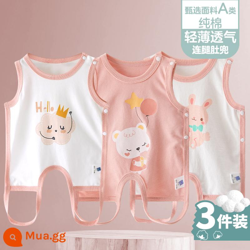 Tạp dề cho bé mùa hè phần mỏng cotton nguyên chất nam và nữ bé nửa lưng có chân bảo vệ bụng trẻ sơ sinh mùa xuân kiểu vest bốn mùa - [Mây Hồng+Thỏ C+Gấu C] 3 miếng