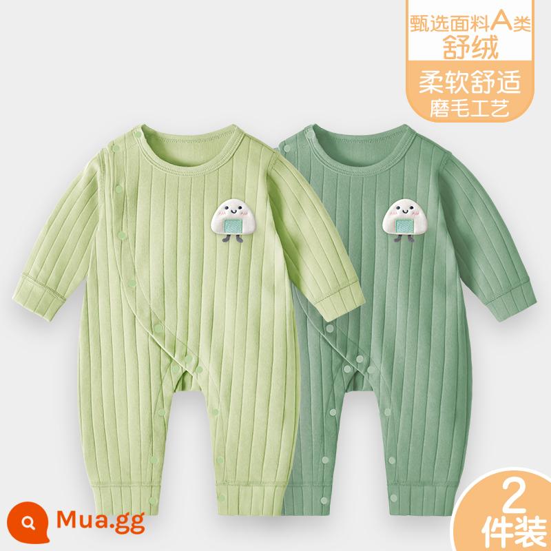 Áo liền quần cho bé Shuvelvet cotton sơ sinh ấm áp mùa xuân và mùa thu đông đi chơi romper quần áo trẻ em bộ đồ thu đông - [Shu Rong]Xanh nhạt D+Xanh đậm D