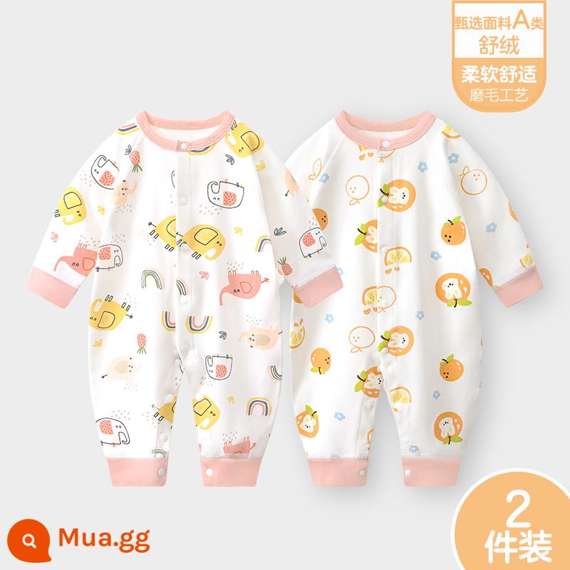 Áo liền quần cho bé Shuvelvet cotton sơ sinh ấm áp mùa xuân và mùa thu đông đi chơi romper quần áo trẻ em bộ đồ thu đông - [Shu Rong] Voi nhỏ D + Thỏ D