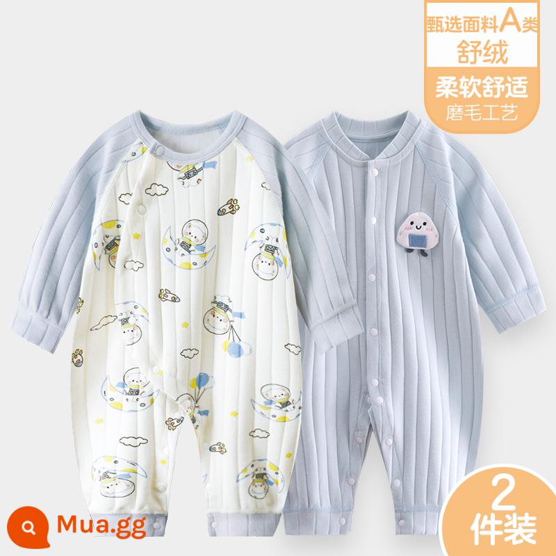 Áo liền quần cho bé Shuvelvet cotton sơ sinh ấm áp mùa xuân và mùa thu đông đi chơi romper quần áo trẻ em bộ đồ thu đông - [Shu Rong] Gấu không gian + Xanh lam