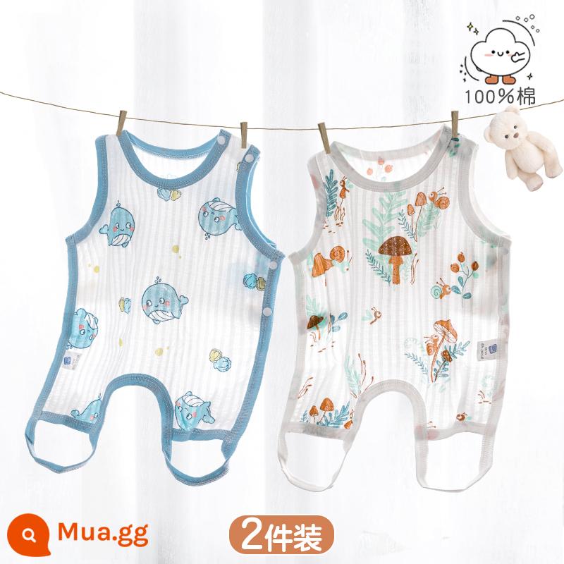 Tạp dề cho bé mùa hè phần mỏng cotton nguyên chất nam và nữ bé nửa lưng có chân bảo vệ bụng trẻ sơ sinh mùa xuân kiểu vest bốn mùa - [Cá Voi+Rừng] 2 miếng