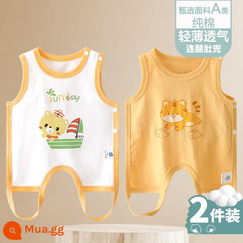 Tạp dề cho bé mùa hè phần mỏng cotton nguyên chất nam và nữ bé nửa lưng có chân bảo vệ bụng trẻ sơ sinh mùa xuân kiểu vest bốn mùa - [Gấu Nắng + Hổ C dễ thương] 2 miếng