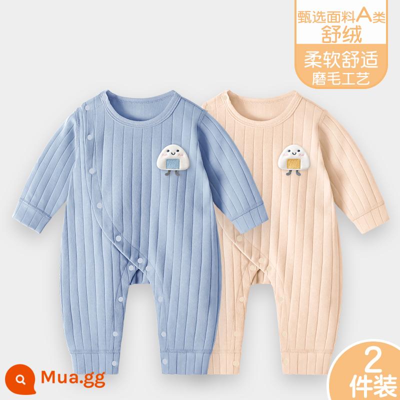 Áo liền quần cho bé Shuvelvet cotton sơ sinh ấm áp mùa xuân và mùa thu đông đi chơi romper quần áo trẻ em bộ đồ thu đông - [Shu Rong] Xanh D+Be D