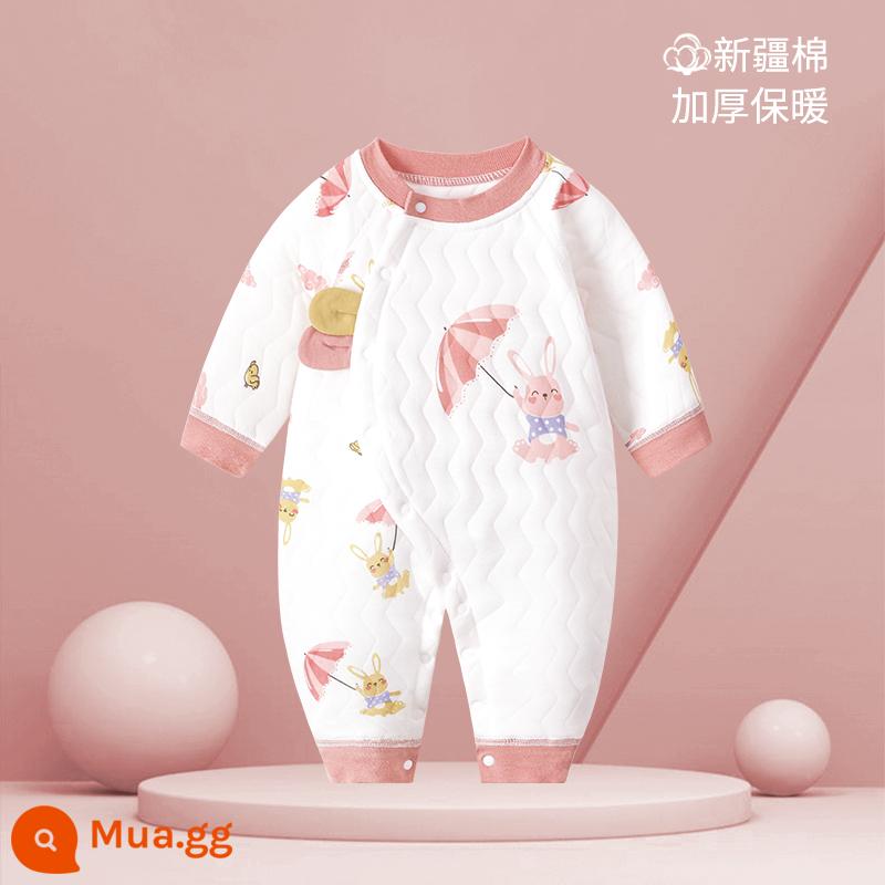 Áo liền quần cho bé mùa xuân ấm áp và mùa thu đông quần áo cotton mùa thu quần áo sơ sinh bé tập bò quần áo áo liền quần làm dày phù hợp với - [Ấm áp] Thỏ hồng C