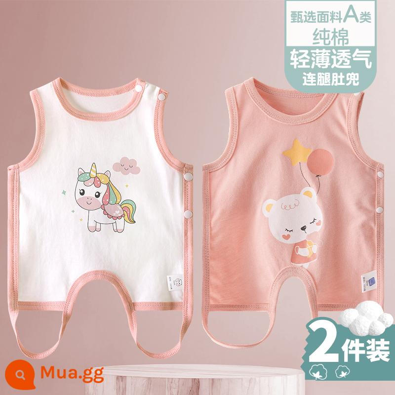 Tạp dề cho bé mùa hè phần mỏng cotton nguyên chất nam và nữ bé nửa lưng có chân bảo vệ bụng trẻ sơ sinh mùa xuân kiểu vest bốn mùa - [Kỳ Lân + Gấu C dễ thương] 2 miếng