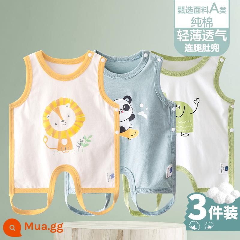 Tạp dề cho bé mùa hè phần mỏng cotton nguyên chất nam và nữ bé nửa lưng có chân bảo vệ bụng trẻ sơ sinh mùa xuân kiểu vest bốn mùa - [Sư tử cưng C+Dundun C+Qizai xanh] 3 miếng