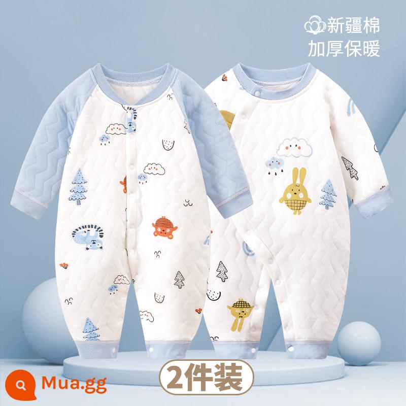 Quần áo cotton cho bé mùa đông áo liền quần dày mùa xuân và mùa thu mùa đông phù hợp với trẻ sơ sinh chần bông ấm áp cho bé quần áo - Rừng B + Rừng C | 2 mảnh ấm áp