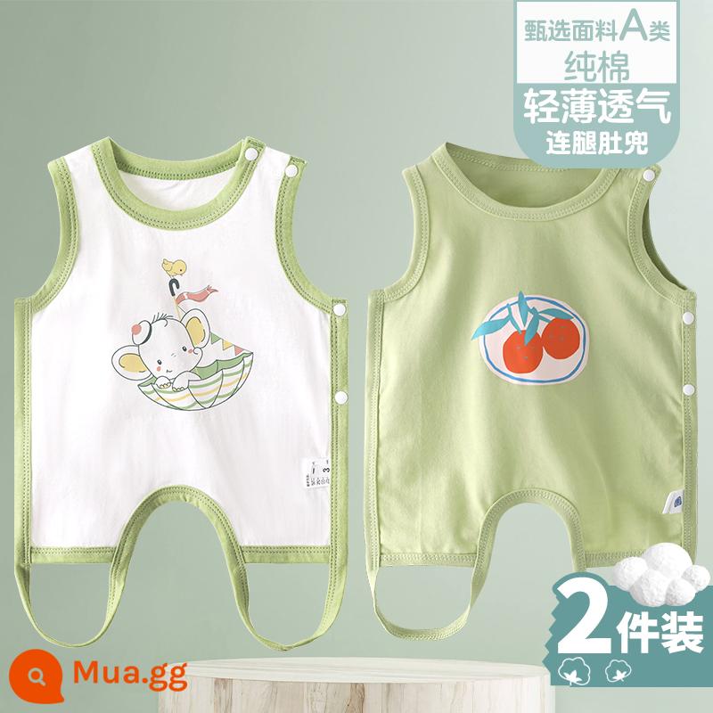 Tạp dề cho bé mùa hè phần mỏng cotton nguyên chất nam và nữ bé nửa lưng có chân bảo vệ bụng trẻ sơ sinh mùa xuân kiểu vest bốn mùa - [Ô Voi + Cam Xanh] 2 cái