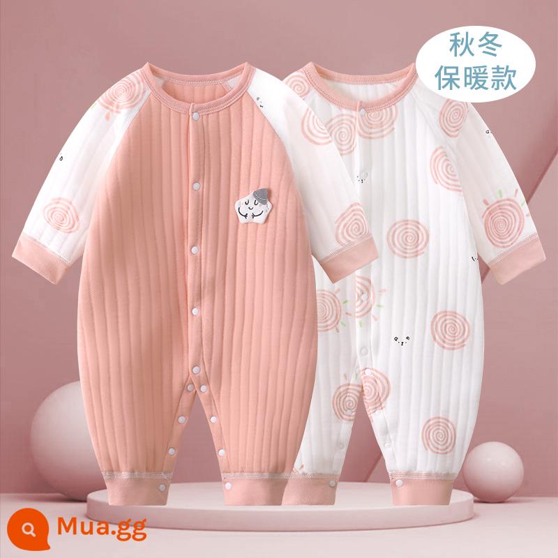 Jumpsuit cho bé mùa xuân, mùa thu và mùa đông mùa đông ấm áp chần bông mùa thu quần áo sơ sinh đầu mùa thu cho bé dày lên phù hợp với - Kẹo D+Kẹo E|2 miếng