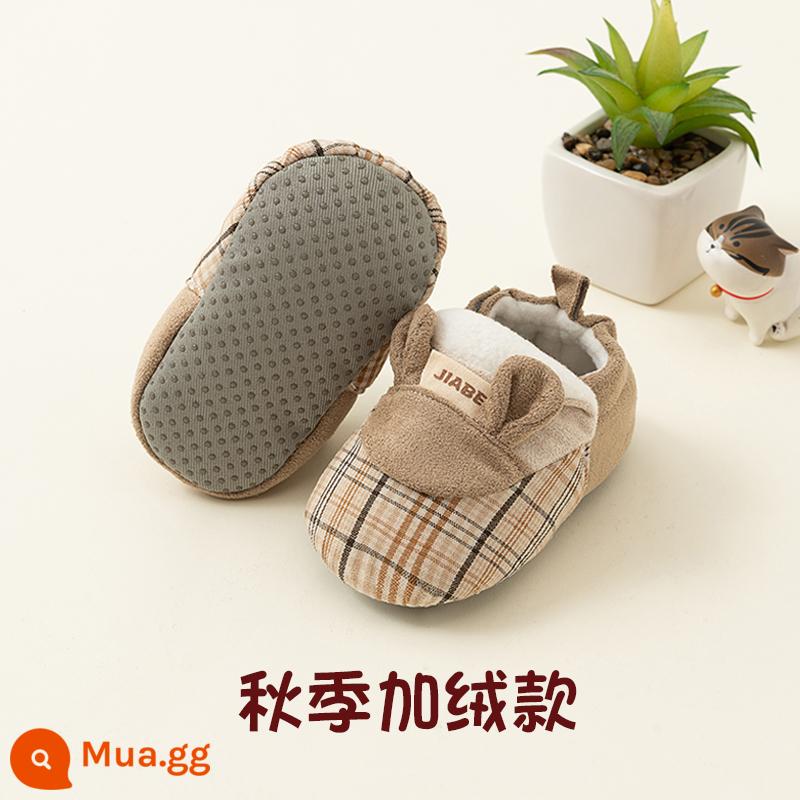 Giày cotton trẻ em đế mềm Winter plus nhung, giày thu đông cho bé, giày trẻ sơ sinh, giày một tuổi, hàng về mùa đông cho nữ - Nhung xuân - Kiểu Velcro - Gấu sọc Mika (thích hợp nhiệt độ khoảng 10 đến 23 độ