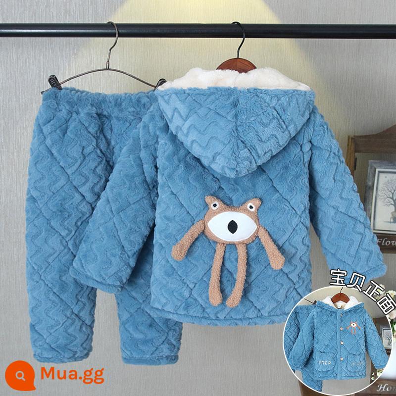 Bộ đồ ngủ trẻ em mùa đông dày bé gái Plus nhung chần bông flannel phù hợp với bé gái mùa đông san hô trang nhà quần áo - Quái vật một mắt H135-Hulan