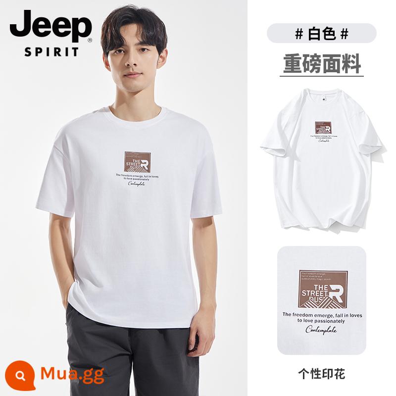 JEEP Áo Thun Nam Ngắn Tay Xu Hướng Mùa Hè Quần Áo Rời Áo Thun Nặng Quần Lót Nam Quần Áo Nam - Trắng ngắn T