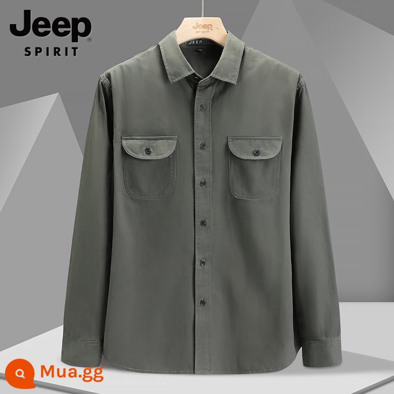 JEEP Mỹ dụng cụ áo sơ mi dài tay áo khoác nam mùa xuân và mùa thu giản dị 2023 áo sơ mi ngắn tay cotton mới mùa hè - 6680 xanh quân đội