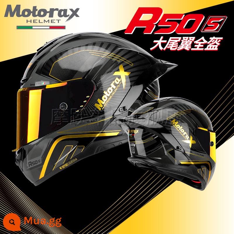 MOTORAX Morex R50S Một Đầu Máy Xe Lửa Mũ Bảo Hiểm Full Mũ Bảo Hiểm Nam Nữ Đuôi Lớn Gió Xuân Xe Bốn Mùa - GaDA-Vàng đen [Gương vàng]